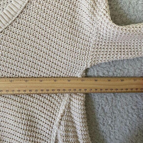 Free People Cream Waffle Knit Moonshine Cold Shoulder V-Neck Sweater Boho Sz S/P - Picture 8 of 12